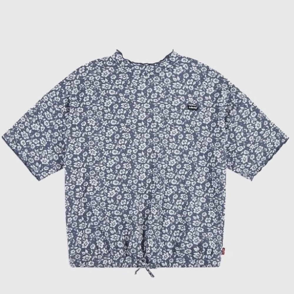 NWT Lg Juniors Levi's® Waffle Blue Floral‎ Bubble Cropped Crop Mock Neck Top